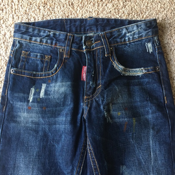 NWOT DSquared Slim Distressed Paint Denim Jeans - Picture 3 of 12